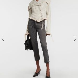 Agolde Riley High Rise Straight Crop in Black Pepper Gray Frayed Hem Size 26